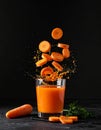 Finely chopped carrots, Fall into carrot juice, Black worldview Royalty Free Stock Photo