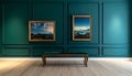 Museum Wall, Deep Green, Deep Blue, Museum Wall, Front, Depth, Classic Gold Frame Royalty Free Stock Photo