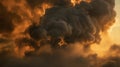 Dramatic Dark Smoke Clouds Against Fiery Orange Sky Background Royalty Free Stock Photo