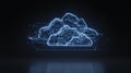 Abstract digital cloud computing network, glowing geometric wireframe illustration on dark background Royalty Free Stock Photo