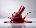 Fresh red beetroot falling into juice with splash on white background. Royalty Free Stock Photo