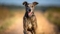 Muscly drooling greyhound, blue and gold, running, showing teeth, dog Royalty Free Stock Photo