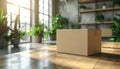 Cardboard Box On Wooden Table In Bright Studio Home Office Move, Shipping, And Unboxing. Royalty Free Stock Photo