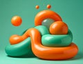 Minimal balloon 3D image of lava green big morphing bubbles Royalty Free Stock Photo