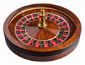 Roulette wheel with a polished wooden surface, featuring alternating red and black numbered slots Royalty Free Stock Photo