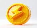 Acrylic yellow thunder icon 3d render isolated on white background Royalty Free Stock Photo