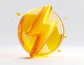 Acrylic yellow thunder icon 3d render isolated on white background Royalty Free Stock Photo