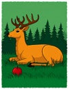 Envision a bold, vibrant 2D design where a deer is lying flat with deep green grass Royalty Free Stock Photo