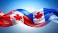 Dynamic Canadian Flags Wave Brightly in Blue Sky, Symbolizing National Pride and Unity. Royalty Free Stock Photo