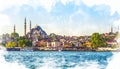 istanbul,watercolors,historical places Royalty Free Stock Photo