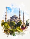 istanbul,watercolors,historical places Royalty Free Stock Photo