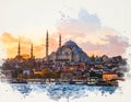 istanbul,watercolors,historical places Royalty Free Stock Photo