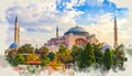 istanbul,watercolors,historical places Royalty Free Stock Photo