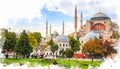 istanbul,watercolors,historical places Royalty Free Stock Photo