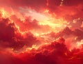 Fiery Red Clouds Abstract Sky Background with Golden Light Royalty Free Stock Photo