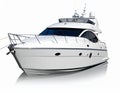 A sleek white luxury yacht is viewed from the front Royalty Free Stock Photo