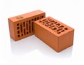Two red clay bricks with multiple rectangular perforations are displayed on a white background Royalty Free Stock Photo