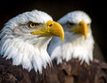 Two bald eagles (Haliaeetus leucocephalus) are depicted Royalty Free Stock Photo