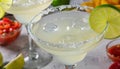 Classic Tequila Lime Margaritas with Salt Rim and Lime Wedge Royalty Free Stock Photo