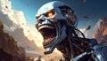Fantasy cartoon artistic image of terminator like giant robot metal head laughing Royalty Free Stock Photo
