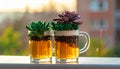 Beer glass succulents made from legos Royalty Free Stock Photo