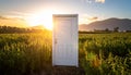Door frame in the middle of an outdoor cannabis field as the sun rises Royalty Free Stock Photo