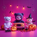Minimalism style, magenta background, Halloween theme, toy store poster, pumpkins Royalty Free Stock Photo