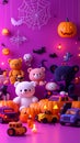 Minimalism style, magenta background, Halloween theme, toy store poster, pumpkins Royalty Free Stock Photo
