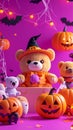 Minimalism style, magenta background, Halloween theme, toy store poster, pumpkins Royalty Free Stock Photo