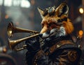 Moody portrait photo of steam punk fox with trumpet Royalty Free Stock Photo