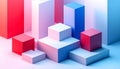 Geometric Color Block Cityscape With Blue, Red, And White Structures And Soft Gradients. Royalty Free Stock Photo