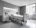 Modern hospital room featuring a single adjustable bed with side rails Royalty Free Stock Photo