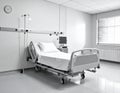 Hospital room with a single adjustable bed equipped with white linens Royalty Free Stock Photo