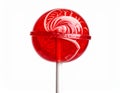 Red and white swirl lollipop with a candy shell, mounted on a white stick Royalty Free Stock Photo