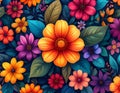 Floral seamless pattern, vibrant and rich colors, textile design Royalty Free Stock Photo