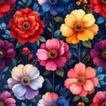Floral seamless pattern, vibrant and rich colors, textile design Royalty Free Stock Photo