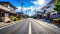 Photo of an empty street in a Japanese suburb, taken on a sunny day at eye level. Royalty Free Stock Photo