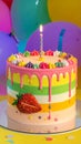 Colorful birthday cake in a party setting Royalty Free Stock Photo