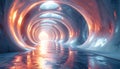 Futuristic abstract tunnel with glowing circular structures and reflective floor Royalty Free Stock Photo