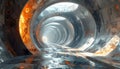 Futuristic abstract tunnel with glowing circular structures and reflective floor Royalty Free Stock Photo