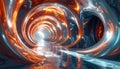 Futuristic abstract tunnel with glowing circular structures and reflective floor Royalty Free Stock Photo