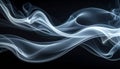 mysterious abstract image featuring flowing, dynamic white smoke or vapor waves against a solid black background, smooth Royalty Free Stock Photo