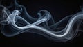 mysterious abstract image featuring flowing, dynamic white smoke or vapor waves against a solid black background, smooth Royalty Free Stock Photo