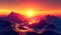Vector-style image of sunset golden hour infinite multilayer mountain range metallic Royalty Free Stock Photo