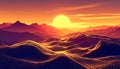 Vector-style image of sunset golden hour infinite multilayer mountain range metallic Royalty Free Stock Photo