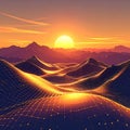 Vector-style image of sunset golden hour infinite multilayer mountain range metallic Royalty Free Stock Photo