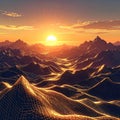 Vector-style image of sunset golden hour infinite multilayer mountain range metallic Royalty Free Stock Photo