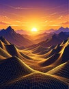 Vector-style image of sunset golden hour infinite multilayer mountain range metallic Royalty Free Stock Photo
