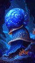 Cartoon artistic image of cave snail with gills and an operculum, blue black hue Royalty Free Stock Photo