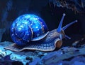 Cartoon artistic image of cave snail with gills and an operculum, blue black hue Royalty Free Stock Photo